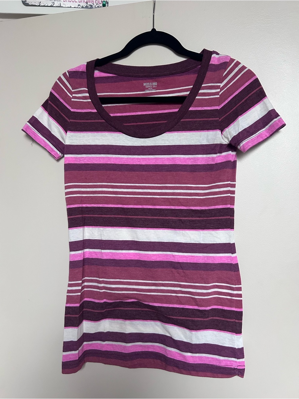 Mossimo Supply Co. Striped Scoop Neck Tee in Pink, Burgundy & White